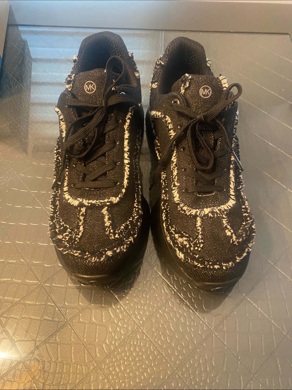 Michael Kors Denim  Black Sneakers with White Tweed Trim